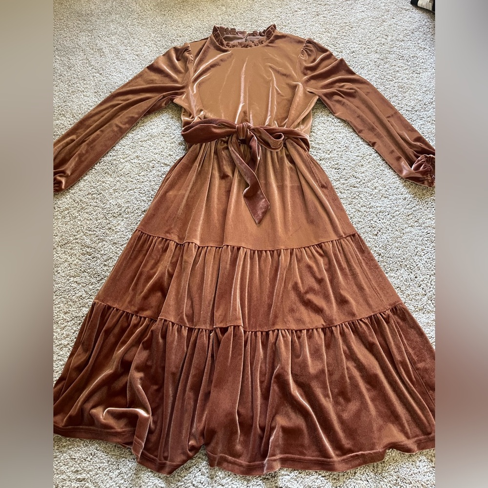 Bohme Women’s Long Sleeve Velvet Dress Size Small Rose Pink Holiday Cottagecore - Picture 2 of 14